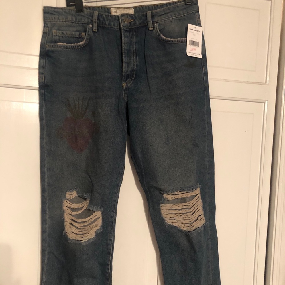 Free People Tattooed BF Destroyed Frayed Hem Jeans - Picture 5 of 9